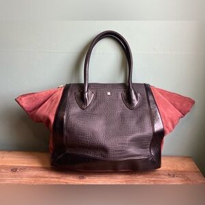 Pour La Victoire Maison Croc Embossed Leather Suede Tote Bag
